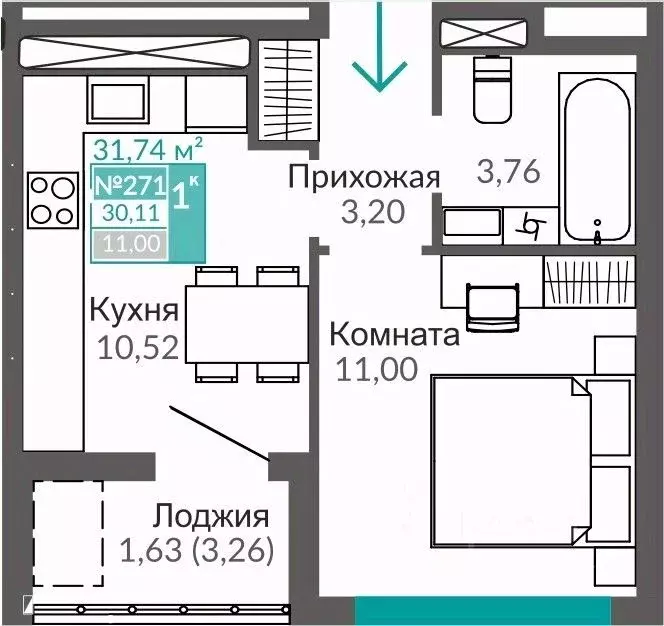 1-к кв. Крым, Симферополь Крымская роза мкр,  (30.11 м) - Фото 0