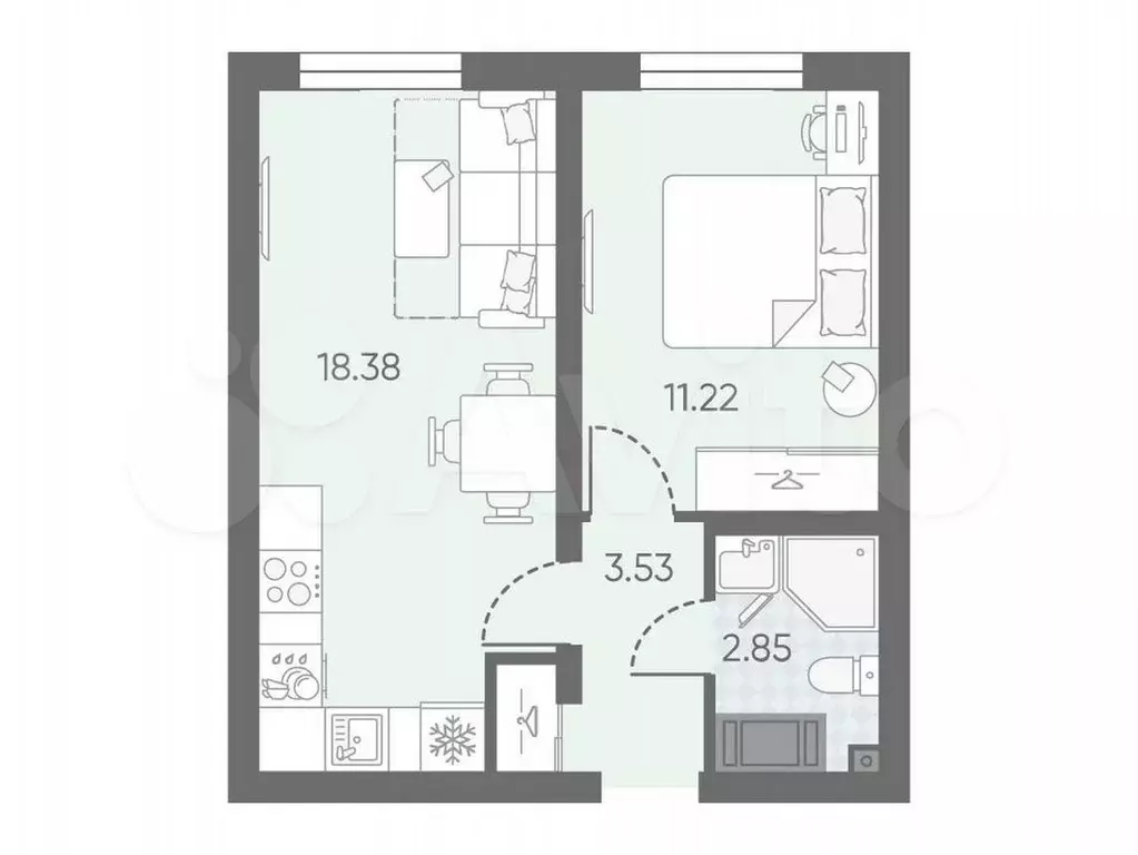 1-к. квартира, 36,1 м, 22/23 эт. - Фото 0