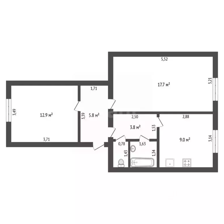 2-к кв. Амурская область, с. Константиновка ул. 70 лет Октября, 54Б ... - Фото 1