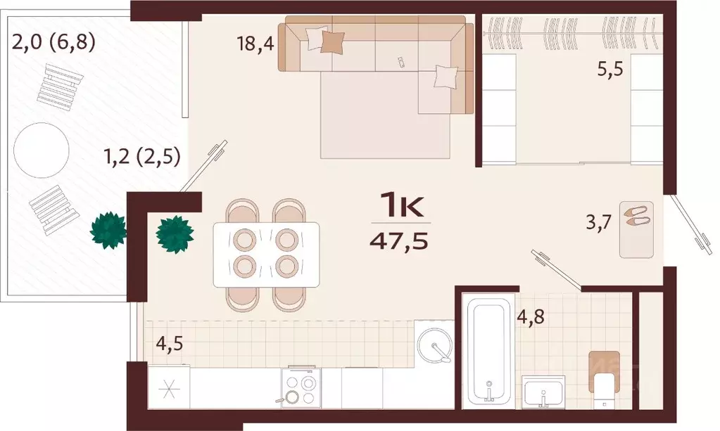 1-к кв. Крым, Ялта ул. Спендиарова, 5 (47.5 м) - Фото 1
