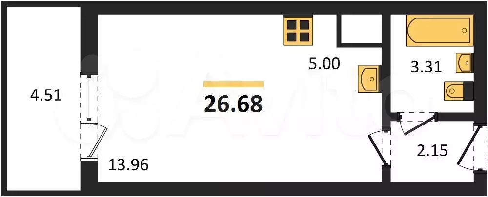 Квартира-студия, 26,7 м, 11/14 эт. - Фото 0