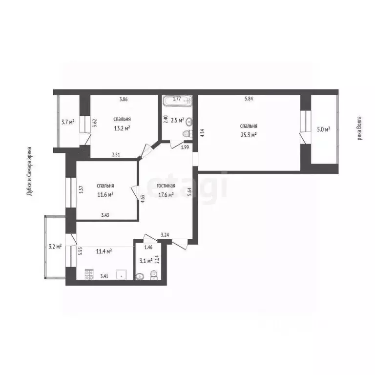 3-к кв. Самарская область, Самара Ташкентская ул., 248 (86.6 м) - Фото 2