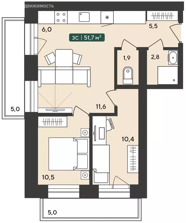 3-комнатная квартира: Октябрьский, жилой комплекс Альпийский квартал ... - Фото 1