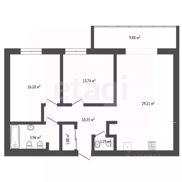 2-к кв. Тюменская область, Тюмень ул. Раушана Абдуллина, 5 (88.0 м) - Фото 2