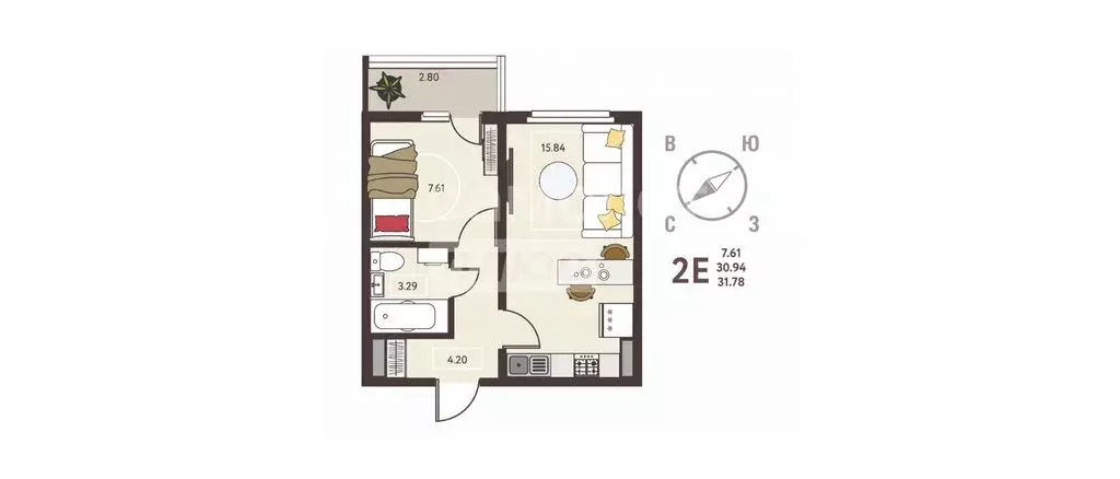 1-комнатная квартира: Липецк, улица Механизаторов, 15А (31.78 м) - Фото 1