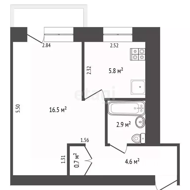 1-к кв. Хабаровский край, Хабаровск Центральная ул., 14 (30.5 м) - Фото 2
