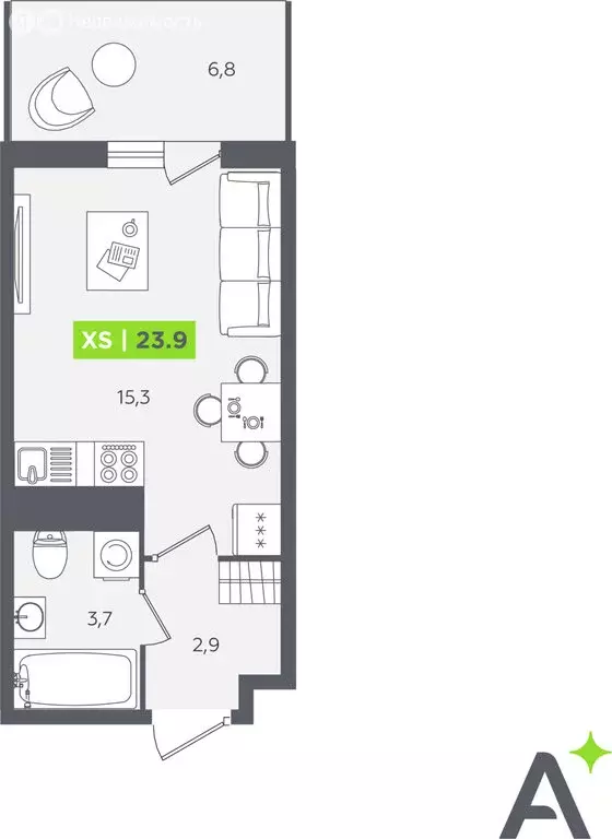 Квартира-студия: Кудрово, Солнечная улица, 10к2 (23.9 м) - Фото 1