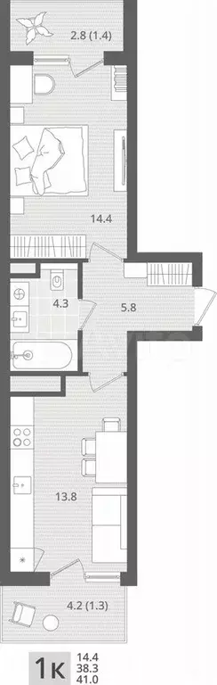 1-к. квартира, 41 м, 6/7 эт. - Фото 1
