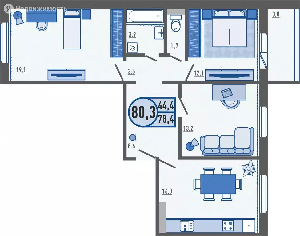 3-комнатная квартира: Жилина, Яблоневая улица, 1к3 (80.4 м) - Фото 1