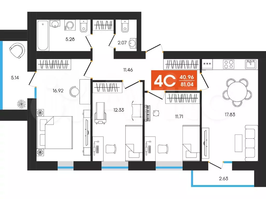 3-к. квартира, 81 м, 5/8 эт. - Фото 0