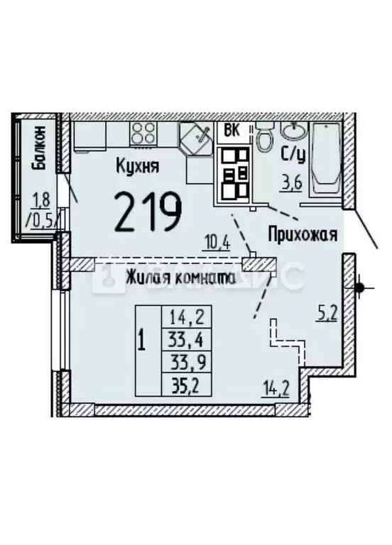 1-комнатная квартира: Долгопрудный, Парковая улица, 48 (35.2 м) - Фото 0