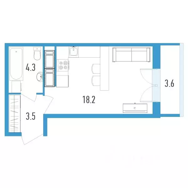 Студия Санкт-Петербург ул. Вадима Шефнера, 4 (27.1 м) - Фото 0
