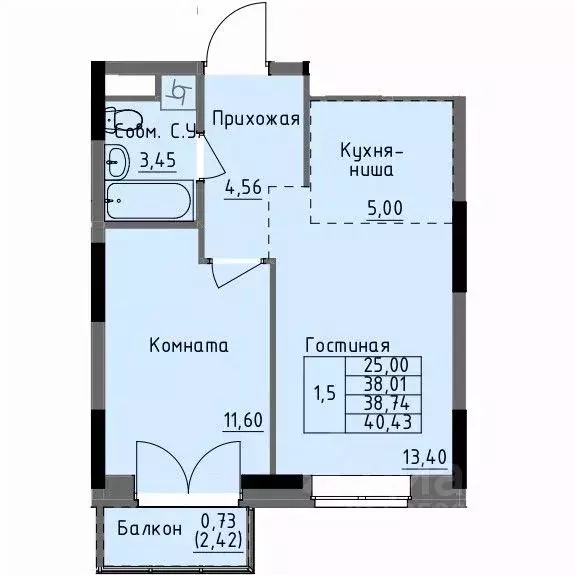 1-к кв. Удмуртия, Ижевск Строитель жилрайон, 4-й мкр,  (38.74 м) - Фото 1
