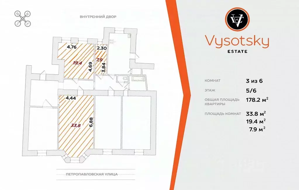 Комната Санкт-Петербург Петропавловская ул., 6 (61.1 м) - Фото 1