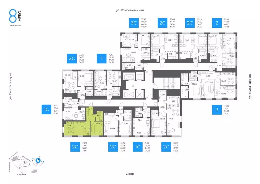 2-к кв. Башкортостан, Уфа Глумилино-1 мкр, 8-е Небо жилой комплекс ... - Фото 2