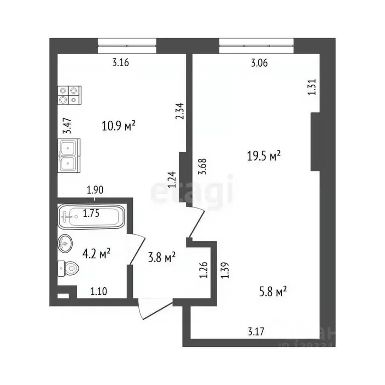 1-к кв. Тюменская область, Тюмень Новгородская ул., 20 (34.5 м) - Фото 2
