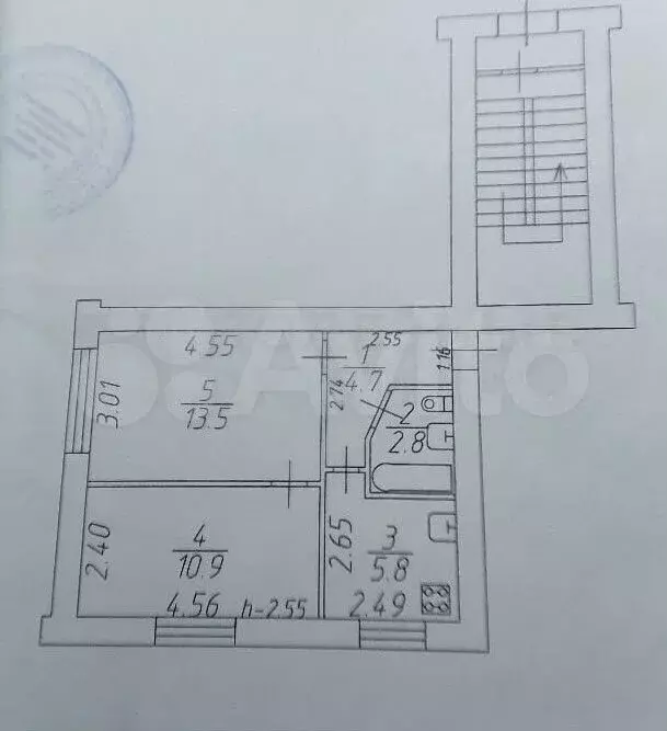 2-к. квартира, 37,7 м, 1/5 эт. - Фото 0