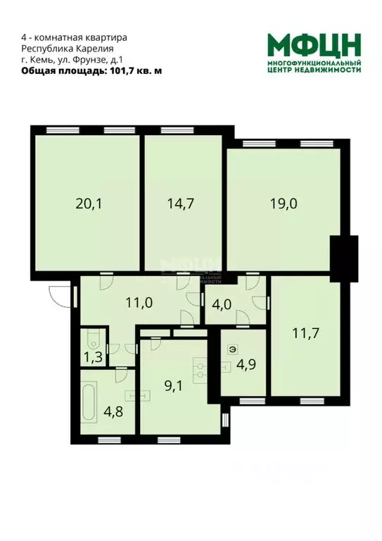 4-к кв. Карелия, Кемь ул. Фрунзе, 1 (101.7 м) - Фото 2