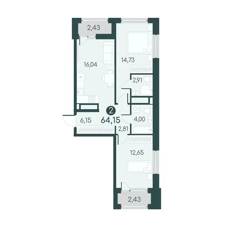 2-комнатная квартира: Курган, 18-й микрорайон, 7 (64.15 м) - Фото 1