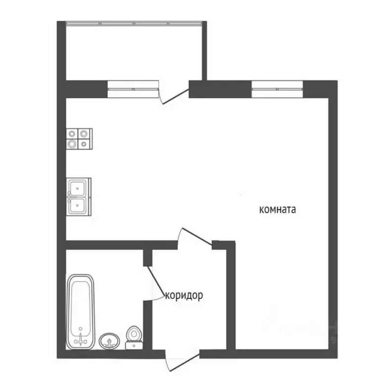 Студия Тюменская область, Тюмень Амурская ул., 39 (29.0 м) - Фото 2