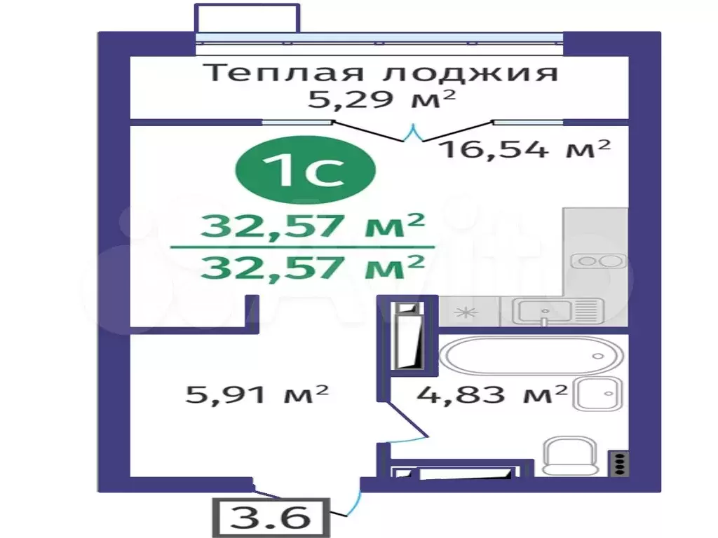 Квартира-студия, 32,6 м, 19/24 эт. - Фото 1