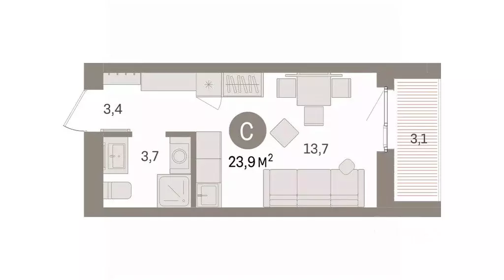 Студия Пермский край, Пермь Крохалева мкр,  (23.87 м) - Фото 2