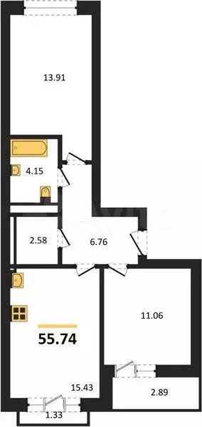 2-к. квартира, 55,7 м, 9/9 эт. - Фото 1