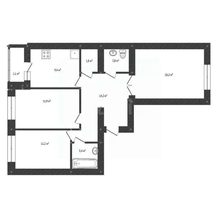 3-к кв. Башкортостан, Уфа ул. Гази Загитова, 9 (71.0 м) - Фото 1
