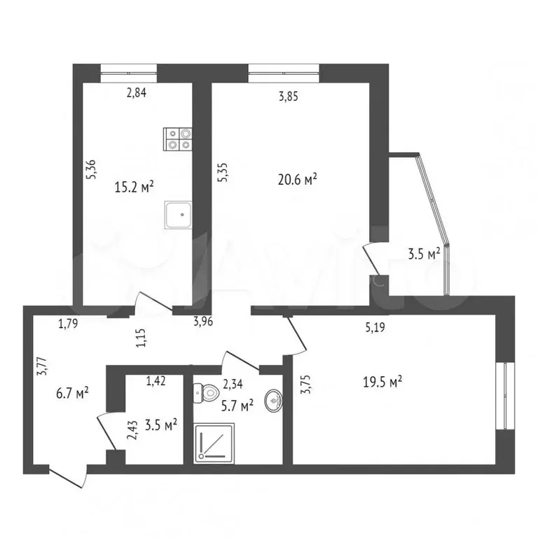 2-к. квартира, 75,1 м, 2/9 эт. - Фото 0