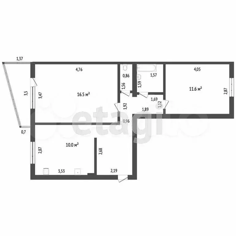 2-к. квартира, 53,7 м, 4/5 эт. - Фото 0