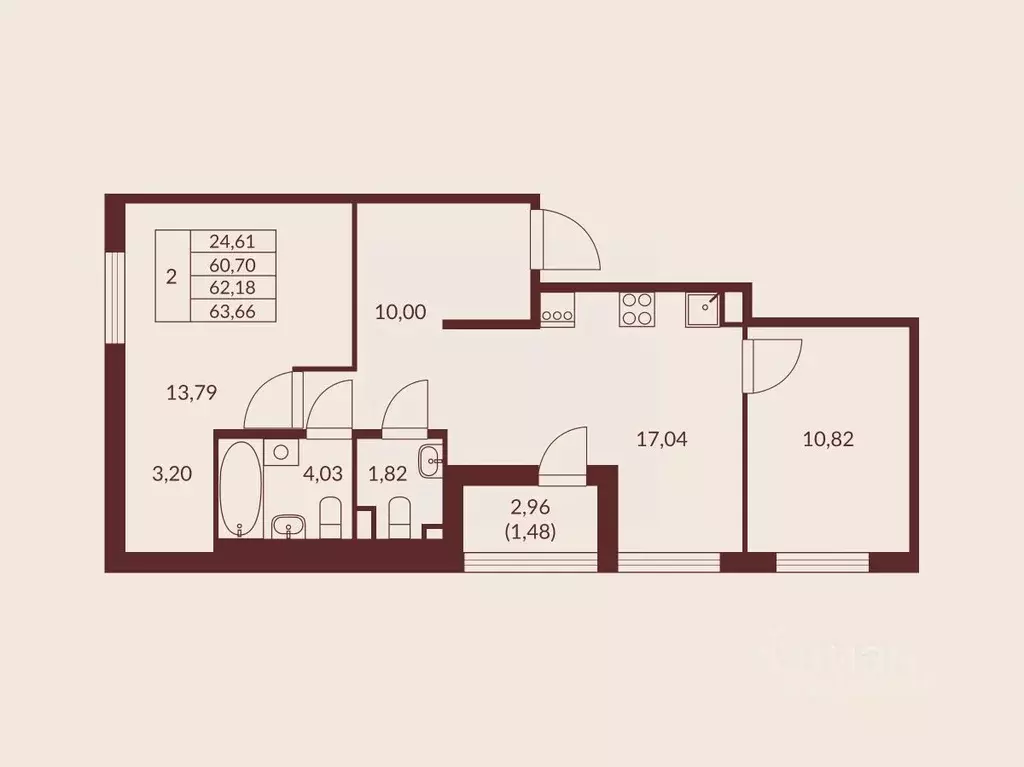 2-к кв. Ленинградская область, Мурино Всеволожский район, Мурино Спэйс ... - Фото 1