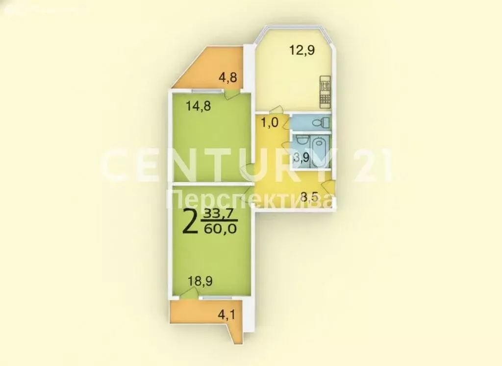 2-комнатная квартира: Москва, улица Цюрупы, 6 (60 м) - Фото 2