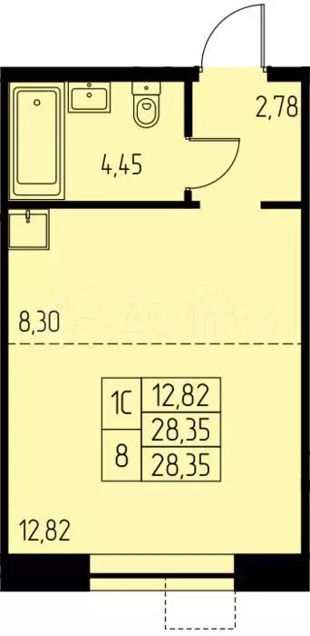 Квартира-студия, 28,4 м, 12/23 эт. - Фото 0