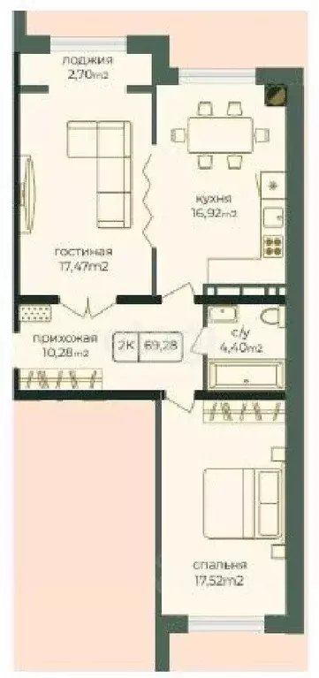 2-к кв. Дагестан, Каспийск просп. Акулиничева (69.3 м) - Фото 1