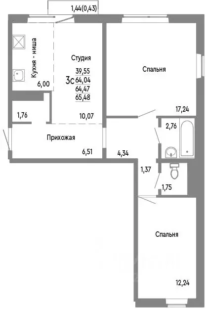 3-к кв. Челябинская область, Челябинск Нефтебазовая ул., 1к2 (64.47 м) - Фото 0