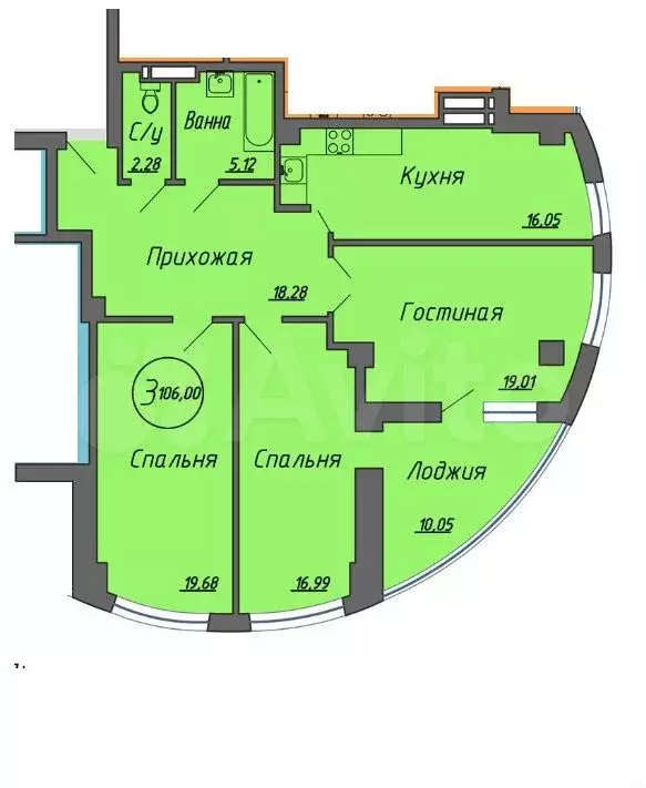 3-к. квартира, 106 м, 16/17 эт. - Фото 0