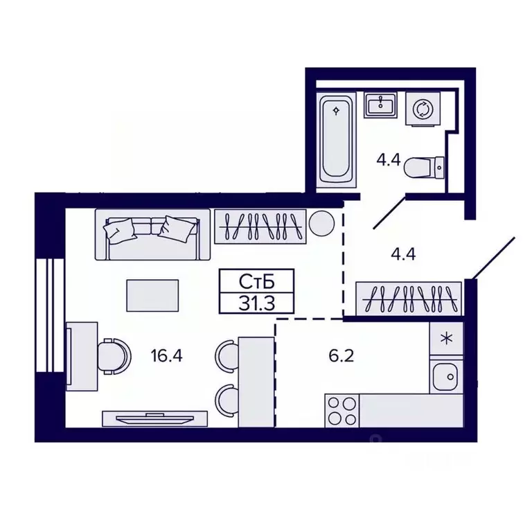 Студия Хабаровский край, Хабаровск ул. Карла Маркса, 96/1 (31.36 м) - Фото 1
