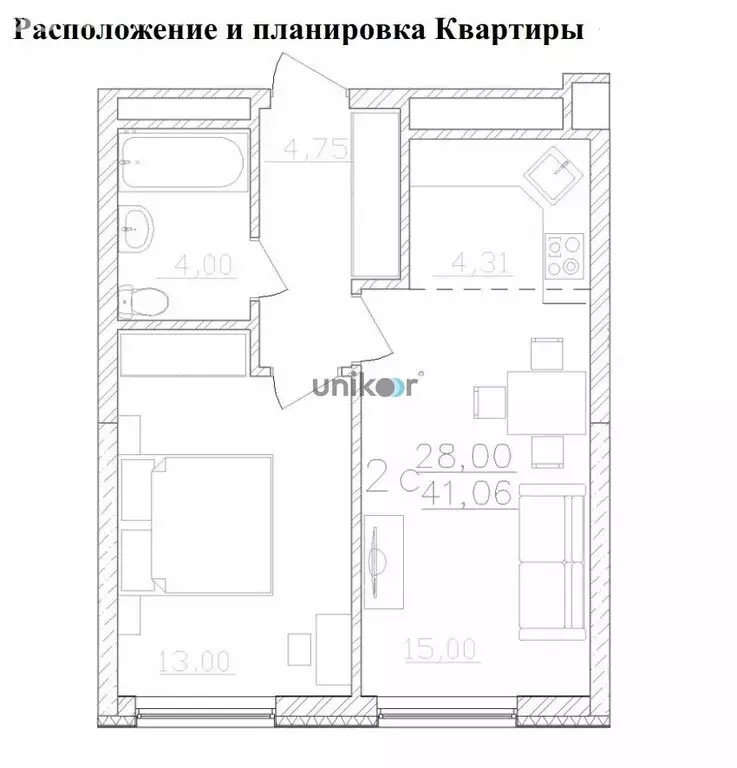 2-комнатная квартира: Уфа, проспект Октября, 75 (41.1 м) - Фото 1