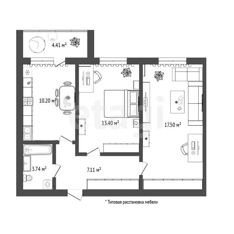 2-комнатная квартира: Тюмень, улица Тимофея Кармацкого, 9 (54.1 м) - Фото 1