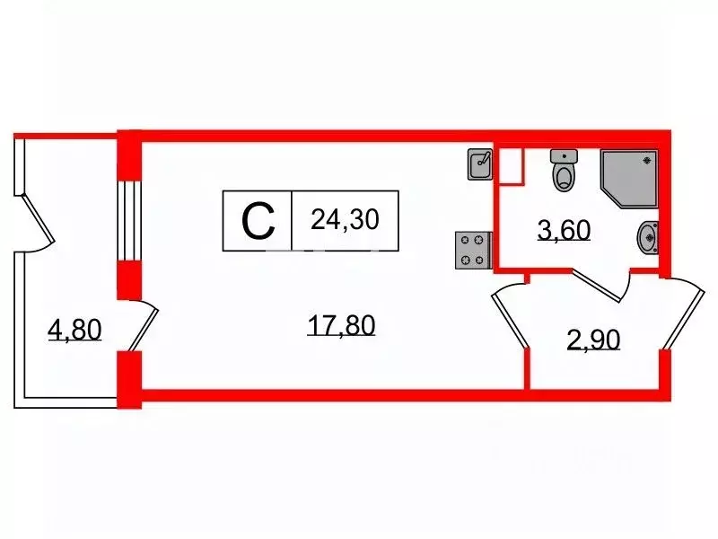 Студия Санкт-Петербург ул. Струве, 14к2 (24.3 м) - Фото 1