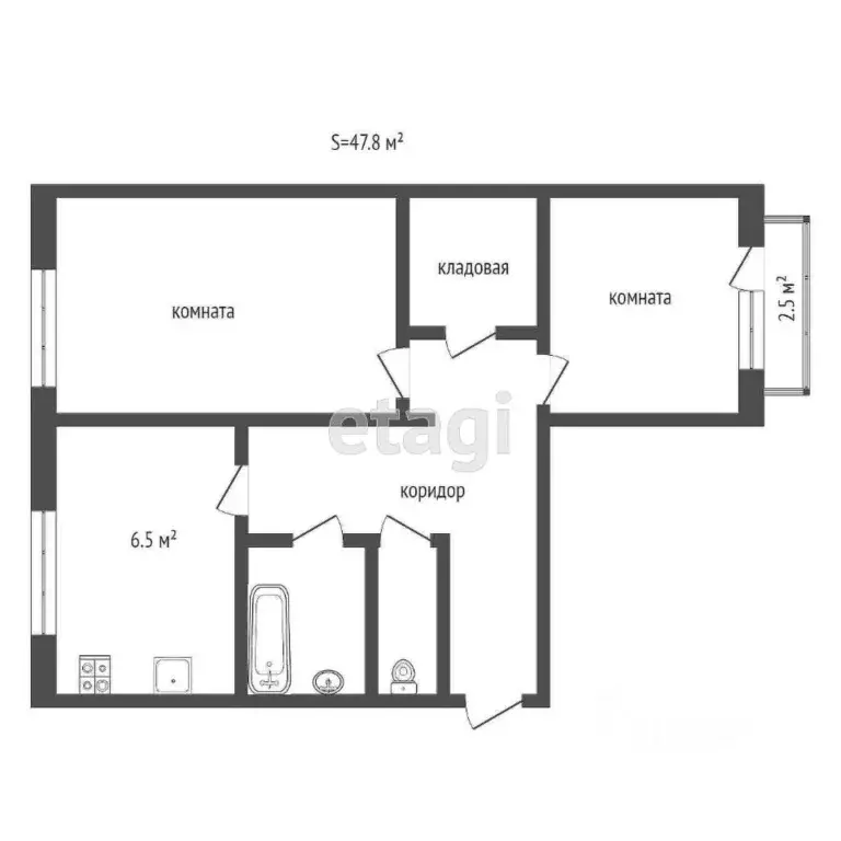 2-к кв. Московская область, Клин ул. Чайковского, 66к3 (47.8 м) - Фото 2