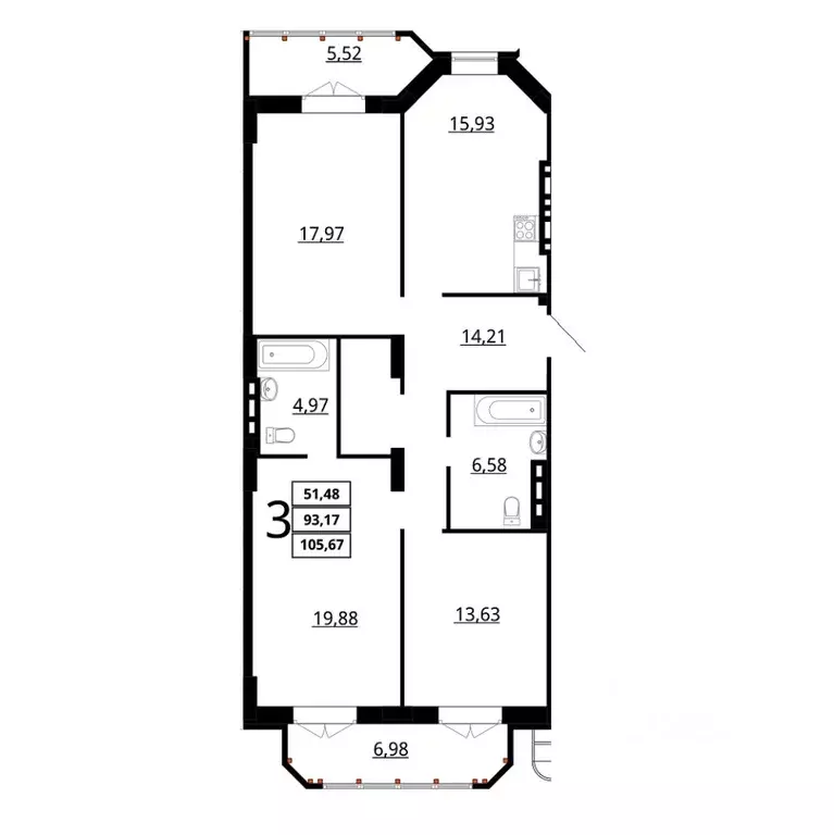 3-к кв. Волгоградская область, Волгоград ул. Покрышкина, 2 (105.67 м) - Фото 1