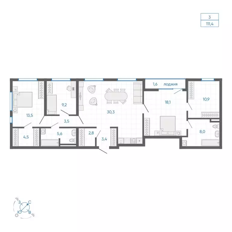 3-комнатная квартира: Екатеринбург, улица Вильгельма де Геннина, 59 ... - Фото 2