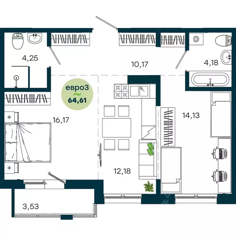 2-к кв. Иркутская область, Иркутск ул. Безбокова, 7А (64.61 м) - Фото 1