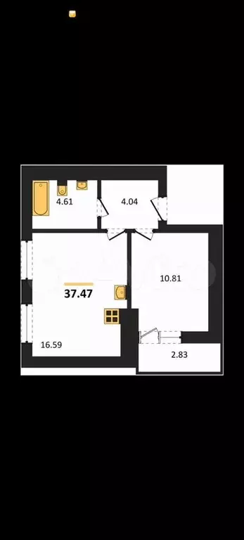 1-к. квартира, 38,9 м, 7/8 эт. - Фото 1
