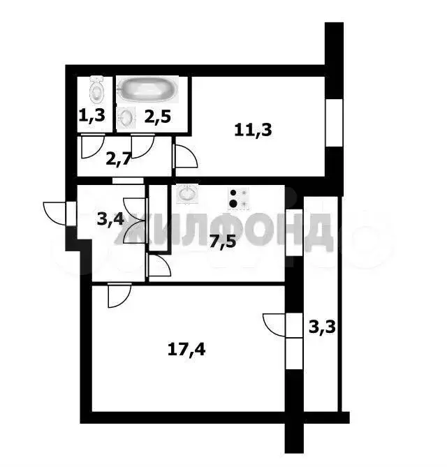 2-к. квартира, 50,5 м, 4/9 эт. - Фото 0