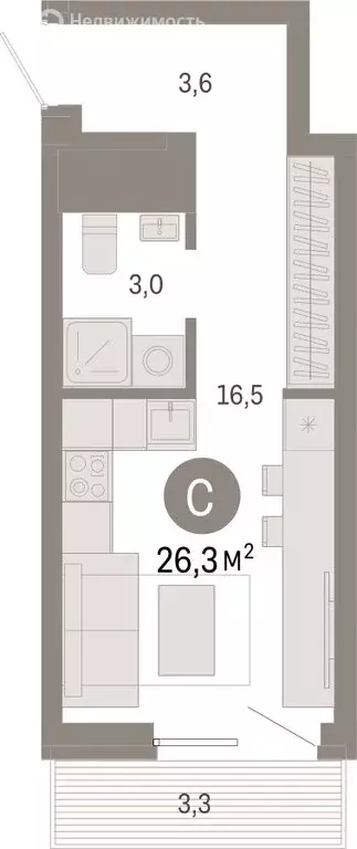 Квартира-студия: Екатеринбург, переулок Ритслянда, 15 (26.32 м) - Фото 1