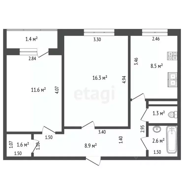 2-к кв. Мордовия, Саранск ул. Сущинского, 34 (51.0 м) - Фото 2