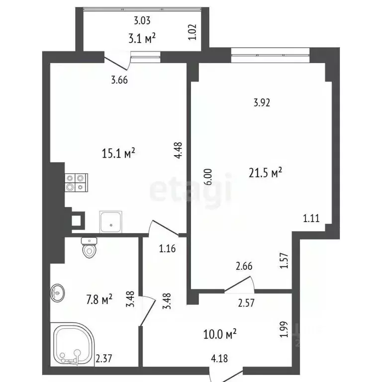 1-к кв. Калининградская область, Зеленоградск ул. Тургенева, 8А (57.5 ... - Фото 2