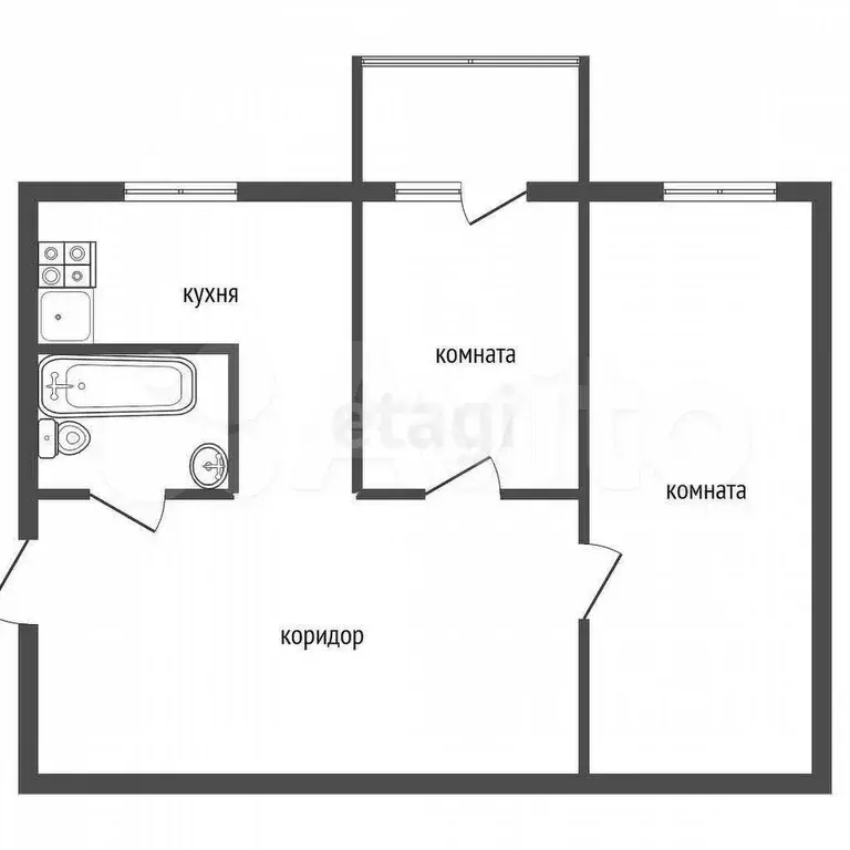 2-к. квартира, 44,4 м, 5/5 эт. - Фото 0